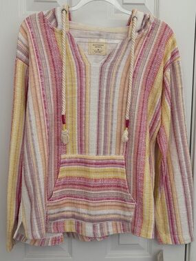 Southern Spirit Striped Boho Hoodie Sweater — Pink & Yellow